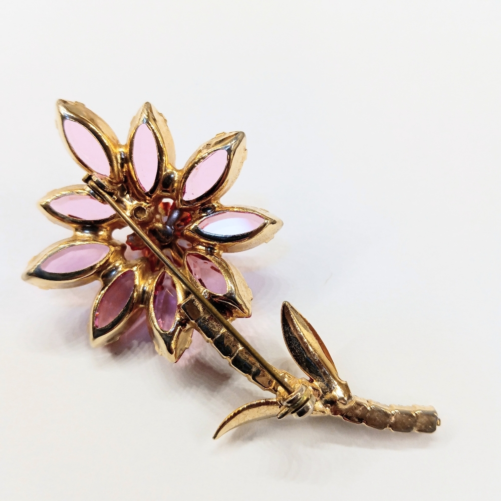 Vintage Alice Caviness Flower Brooch Pin Rhinestone Unsigned - Picture 6 of 7
